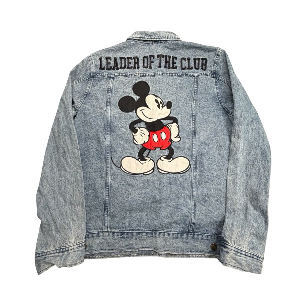 Disney Mickey Mouse Jacket Mens L Light Acid Wash Denim Leader Club Workwear